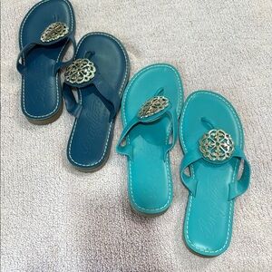 Brighton Blue Sandals with Intricate Metallic Ornaments